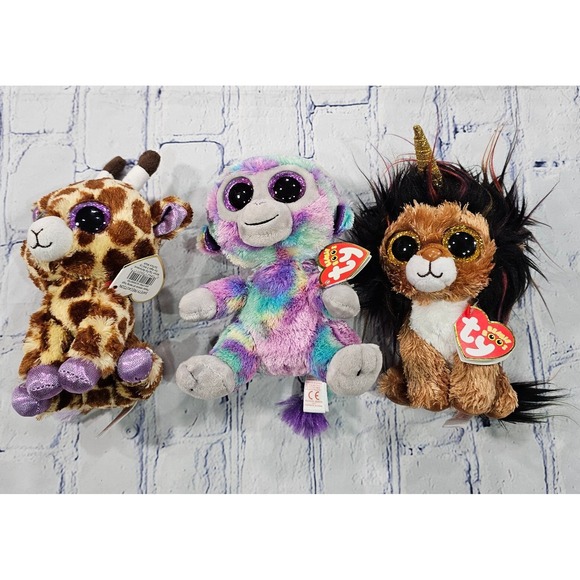 LOT OF 3 Ty Beanie Boos Safari Giraffe Ramsey Lion Zuri Monkey 6" Plush - Picture 2 of 13